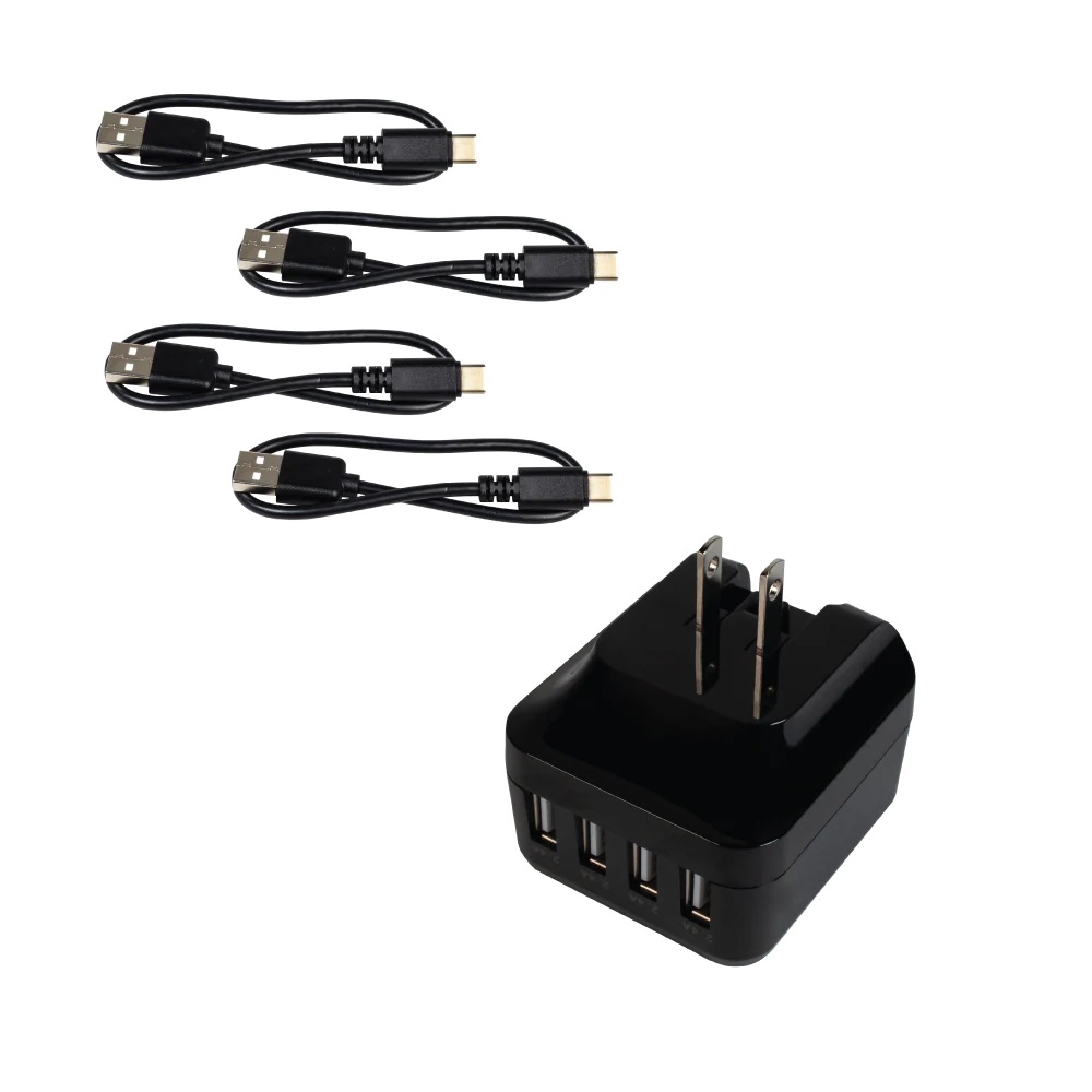 USB Charging Bundle (4-Port with USB A-C Cables)